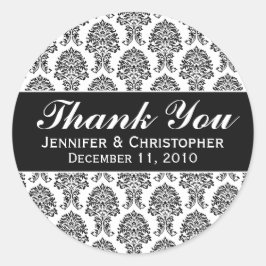 白と黒のダマスクの丸いウェディングラベル ラウンドシール