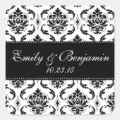白と黒のダマスクの結婚式 スクエアシール (正面)
