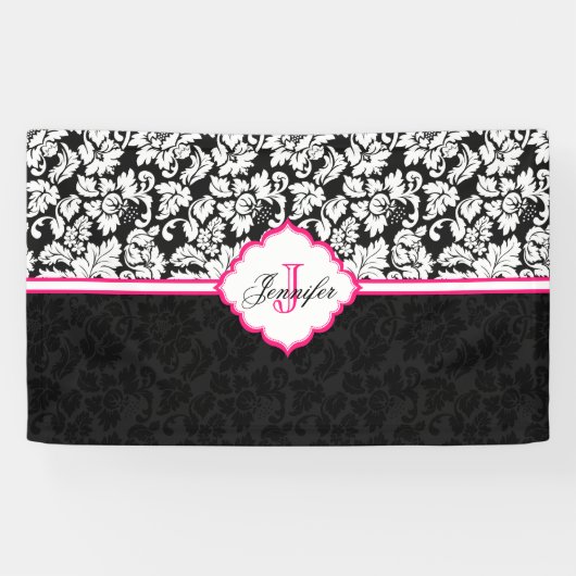 白と黒のダマスクピンクのアクセント 横断幕 (横)