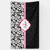 白と黒のダマスクピンクのアクセント 横断幕 (縦)