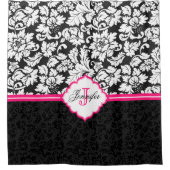 白と黒のダマスクピンクストライプ2 シャワーカーテン (正面)