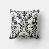 白と黒のダマスクフローラ渦巻き クッション (裏面)