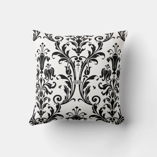白と黒のダマスクフローラ渦巻き クッション (裏面)