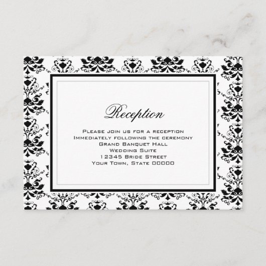白と黒のダマスク・エレガント受付カード エンクロージャーカード (正面)