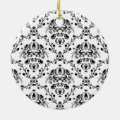 白と黒のダマスク セラミックオーナメント (裏面)