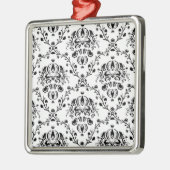 白と黒のダマスク メタルオーナメント (左)