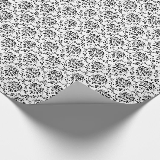 白と黒のダマスク ラッピングペーパー (角)