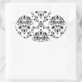 白と黒のダマスク 楕円形シール (バッグ)