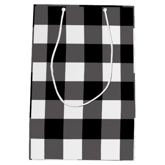 白と黒のチェック柄のスクエア バッファロープレイド ミディアムペーパーバッグ (裏面)