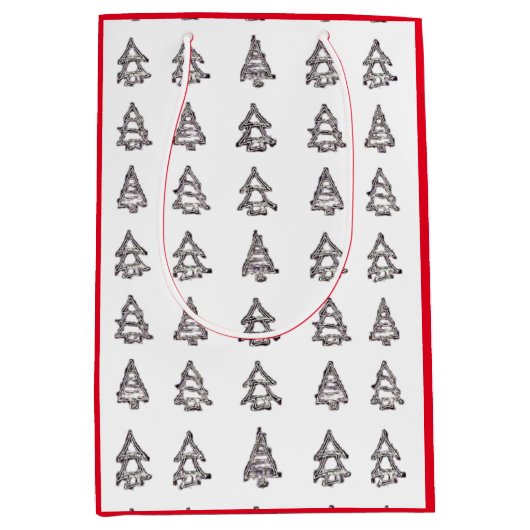 白と黒のツリー抱き枕（赤い辺） ミディアムペーパーバッグ (正面)