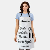 白と黒のテストと主が良いことを見る エプロン (着用した状態)