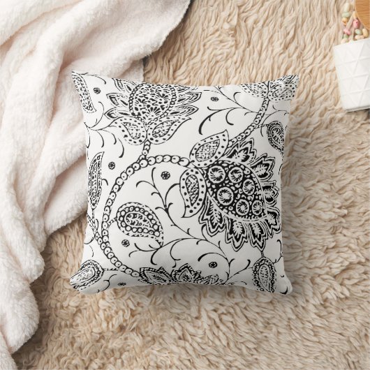 白と黒のトイレフローラアクセント枕 クッション (ブランケット)