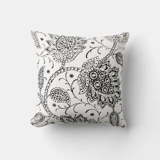 白と黒のトイレフローラアクセント枕 クッション (正面)