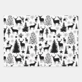 白と黒のトナカイの森モダン林 ラッピングペーパーシート (正面2)