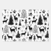 白と黒のトナカイの森モダン林 ラッピングペーパーシート (正面)