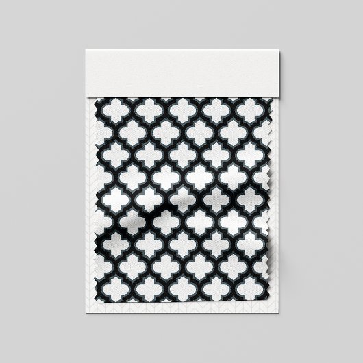 白と黒のトレリス、ラティス、クローバー ファブリック