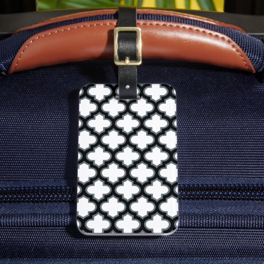白と黒のトレリス、ラティス、クローバー ラゲッジタグ (正面インサイチュ2)
