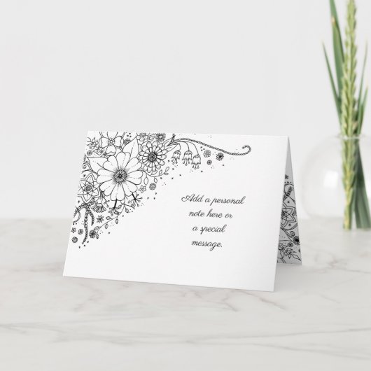 白と黒のドードルの花の写真 カード (正面)