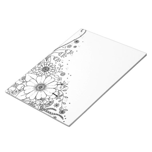 白と黒のドードルの花の写真 ノートパッド (アングル)