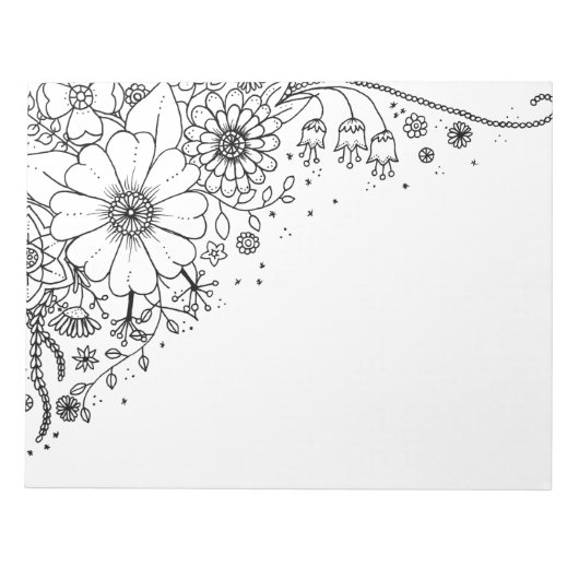 白と黒のドードルの花の写真 ノートパッド (正面)