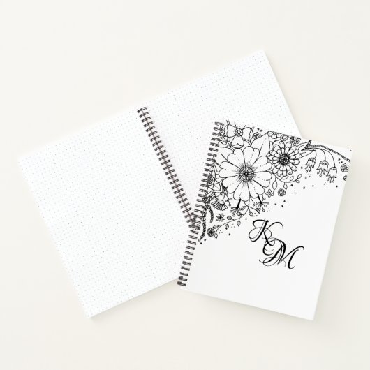 白と黒のドードルの花の写真 ノートブック (内部)