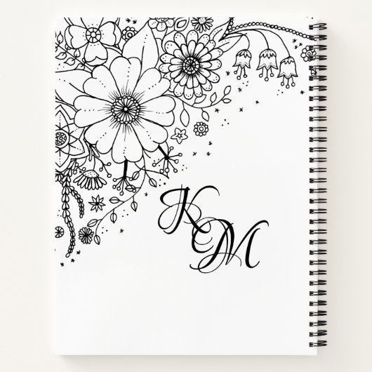 白と黒のドードルの花の写真 ノートブック (裏面)
