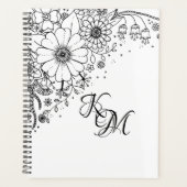 白と黒のドードルの花の写真 プランナー手帳 (正面)