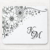 白と黒のドードルの花の写真 マウスパッド (正面)