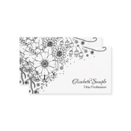 白と黒のドードルの花の写真 名刺