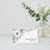 白と黒のドードルの花の写真 名刺 (スタンド正面)