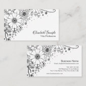 白と黒のドードルの花の写真 名刺 (正面/裏面)