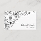 白と黒のドードルの花の写真 名刺 (正面)