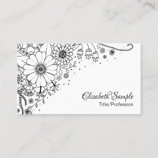 白と黒のドードルの花の写真 名刺 (正面)