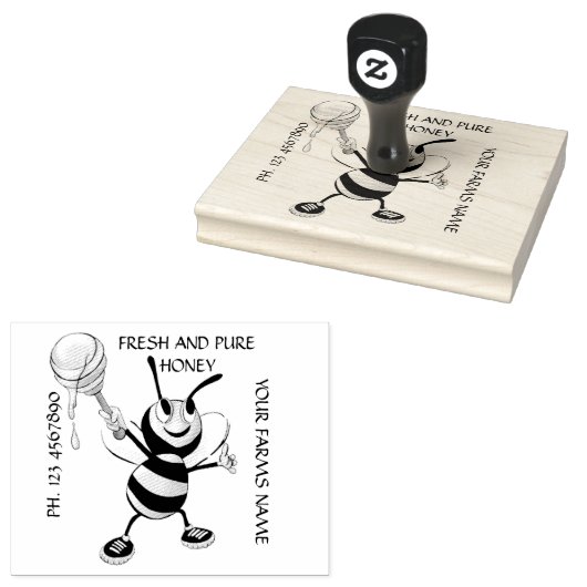 白と黒のハニービー5x4ゴム印 ラバースタンプ (押印)