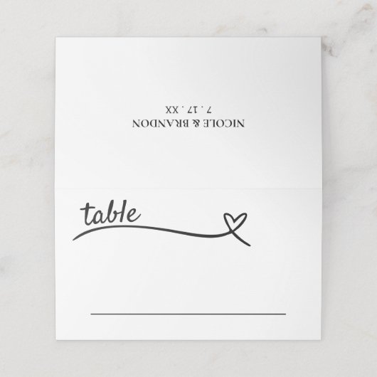 白と黒のハート結婚の プレイスカード (外部開封)