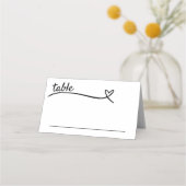 白と黒のハート結婚の プレイスカード (正面)