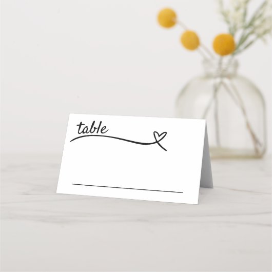 白と黒のハート結婚の プレイスカード (正面)