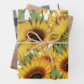 白と黒のバッファローの格子木のヒマワリ ラッピングペーパーシート (インサイチュ)