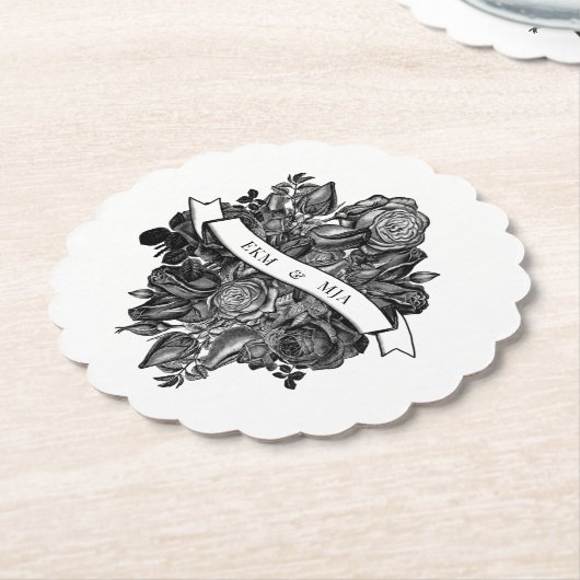 白と黒のバラのゴシック結婚ズ ペーパーコースター (アングル)