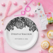 白と黒のバラのゴシック結婚ズ ペーパープレート (パーティー)