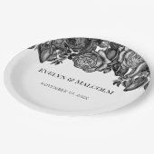 白と黒のバラのゴシック結婚ズ ペーパープレート (アングル)