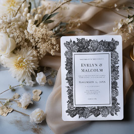 白と黒のバラのゴシック結婚ズ 招待状