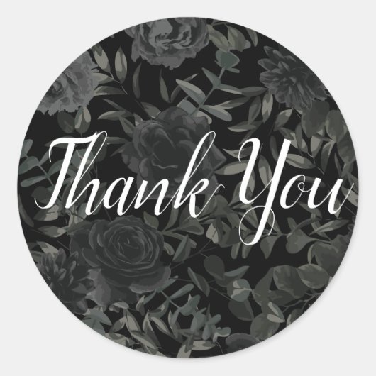 白と黒のバラゴシック結婚のステッカーラベル ラウンドシール (正面)