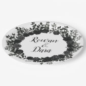 白と黒のバラゴシック結婚紙プレート ペーパープレート (アングル)