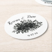 白と黒のバラゴシッ結婚クのコースター ラウンドペーパーコースター (アングル)