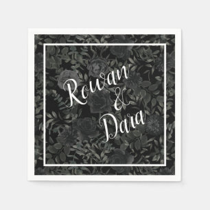 白と黒のバラゴシッ結婚クのナプキン スタンダードカクテルナプキン