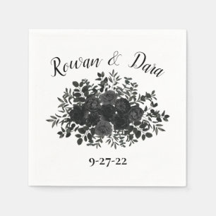 白と黒のバラゴシッ結婚クのナプキン スタンダードカクテルナプキン