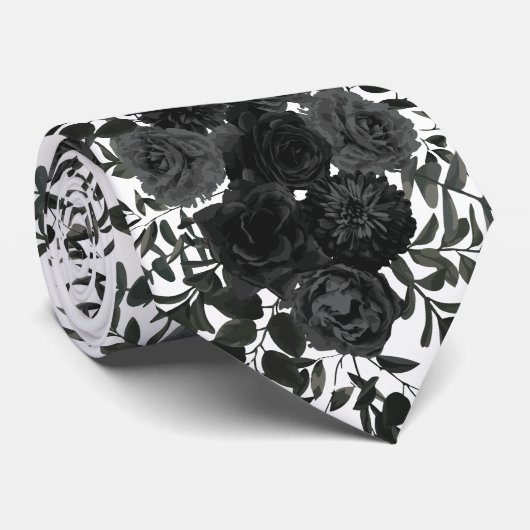 白と黒のバラ結婚ゴシックの男性のネクタイ ネクタイ (ロール)