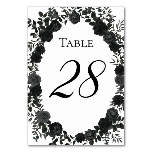 白と黒のバラ結婚ゴシックの表番号 テーブルナンバー (正面)
