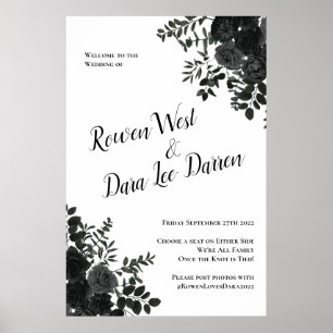 白と黒のバラ結婚ゴシック式のサイン ポスター